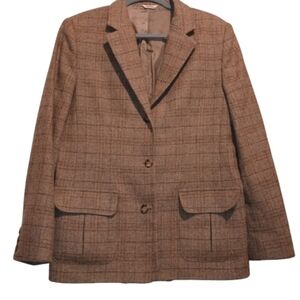 Womens Italian Fabric Wool Blend Plaid‎ Blazer Jacket